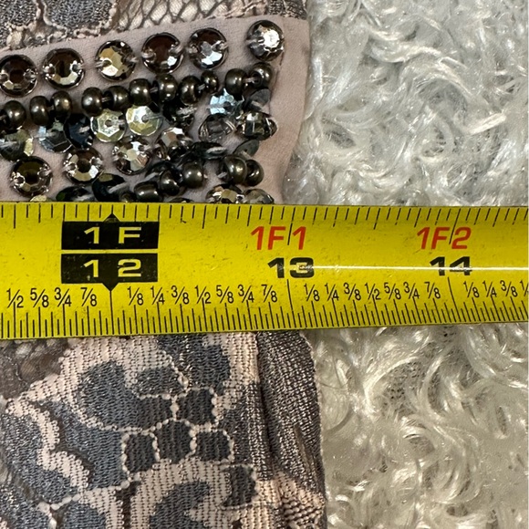 Peachy Pink Lining With A Silver Gray Lace Overlay with Rhinestone built-in Belt - Picture 13 of 13